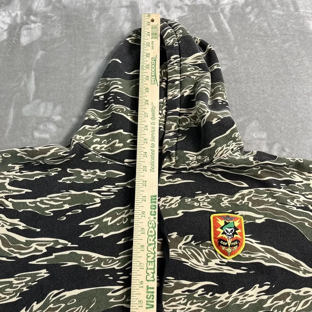 Black Rifle Coffee Company Hoodie Mens Large Green Tiger Camo Skull Patch Fleece